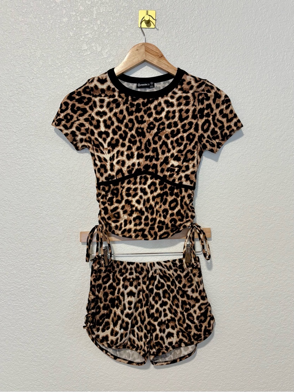 Popular 21 Leopard Print 2pc Set | Y2K Side Tie Top + Shorts